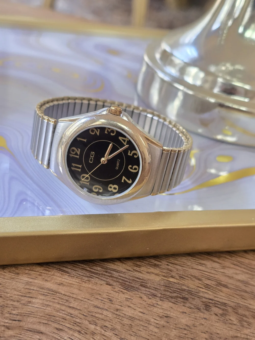 Gold-Tone and Silver-Tone Quartz Watch - Black Dial Japan Cond